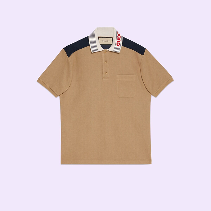 gucci ivy‑league color‑block jacquard collar short‑sleeve polo shirt